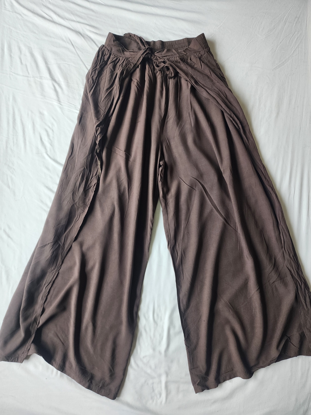 Women's Wide Leg Drawstring Pants - Brown